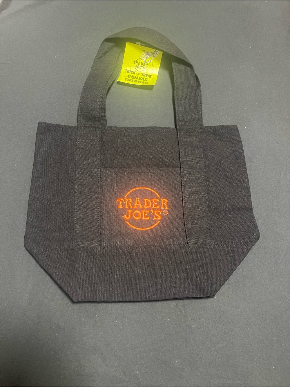 Black Canvas Tote Bag with Orange Logo
